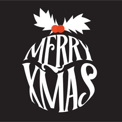 White Christmas Pudding Typography Merry Xmas Card Design on a Black Background