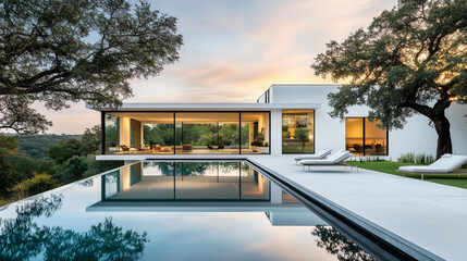 モダンなプール付きの建物