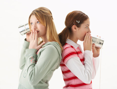 Girls Talking with Tin Can Telephones