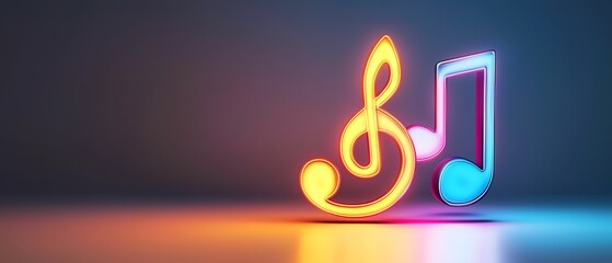 A vibrant display of musical symbols illuminated in neon colors, representing the essence of music and creativity.