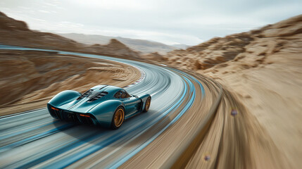 Obraz premium Sleek Sports Car Racing on Desert Mountain Track