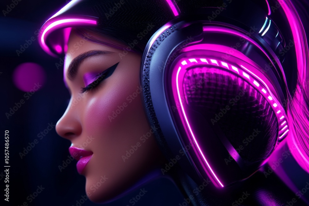 Poster cyberpunk-inspired digital rendering of a hair follicle with neon-lit labels and holographic display
