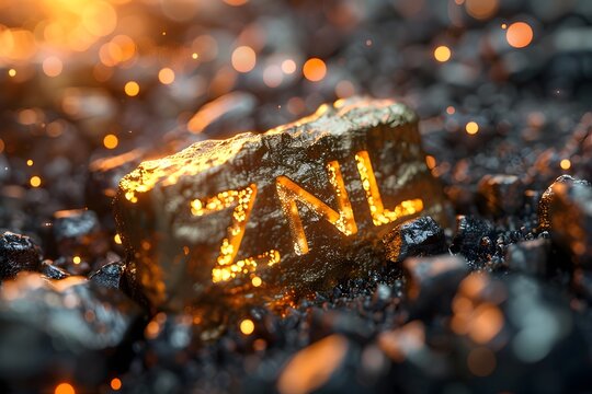 Glimmering Gold Bar with "ZNL" Inscription on a Dark, Sparkling Surface