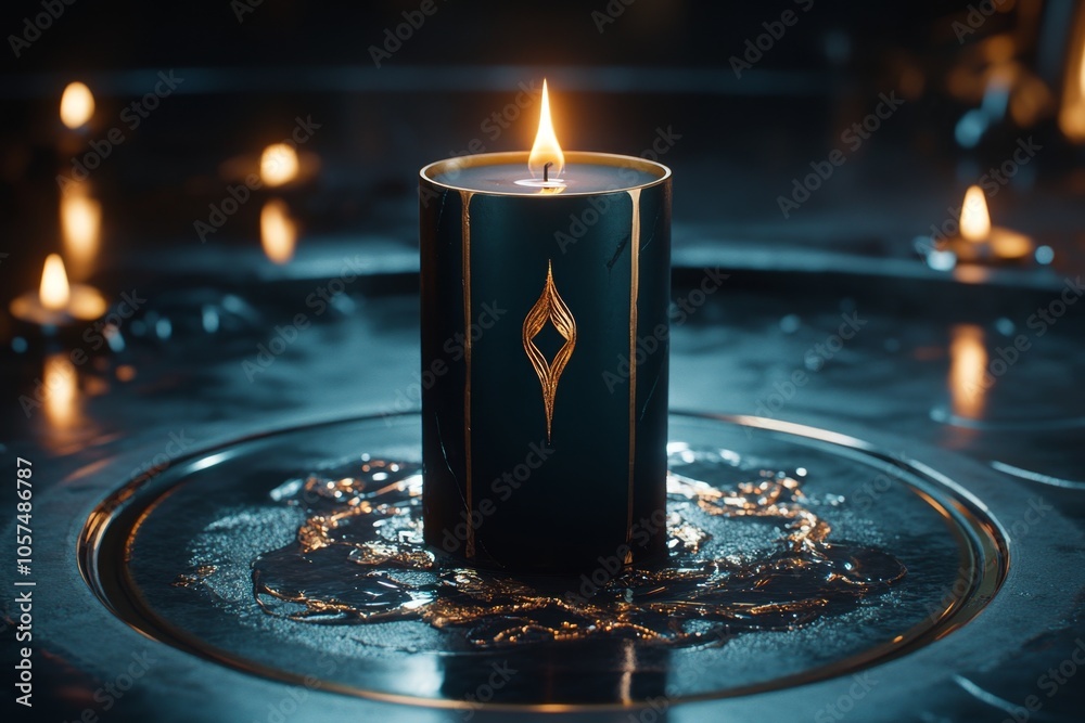 Poster dark gothic scene with candle flames illuminating an ancient room, capturing the moody and haunting 