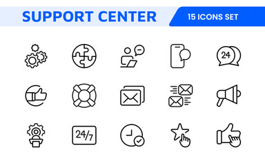 Customer Support Icon Set. Icons for enhancing user assistance, perfect for help centers, chat interfaces, and service platforms to streamline communication and improve user experience.