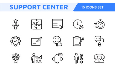 Customer Support Icon Set. Icons for enhancing user assistance, perfect for help centers, chat interfaces, and service platforms to streamline communication and improve user experience.
