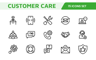 Customer Support Icon Set. Icons for enhancing user assistance, perfect for help centers, chat interfaces, and service platforms to streamline communication and improve user experience.
