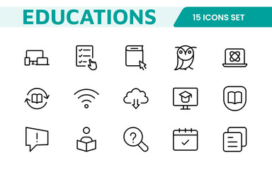 Education Tools Icon Set. Engaging and versatile icons for learning apps, classrooms, and online courses, perfect for enhancing educational resources and making learning fun and accessible.