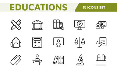 Education Tools Icon Set. Engaging and versatile icons for learning apps, classrooms, and online courses, perfect for enhancing educational resources and making learning fun and accessible.