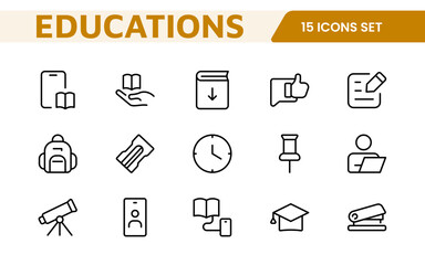 Education Tools Icon Set. Engaging and versatile icons for learning apps, classrooms, and online courses, perfect for enhancing educational resources and making learning fun and accessible.