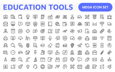 Education Tools Icon Set. Engaging and versatile icons for learning apps, classrooms, and online courses, perfect for enhancing educational resources and making learning fun and accessible.