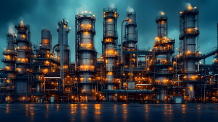 Fototapeta premium Industrial Complex at Night - Realistic Image