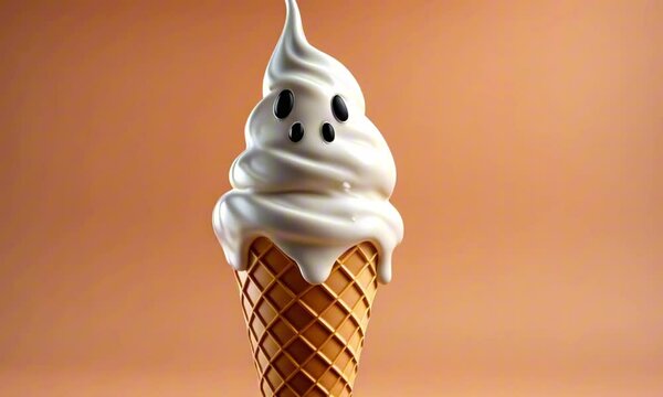 3d halloween ghost vanilla ice cream cone isolated on an orange background