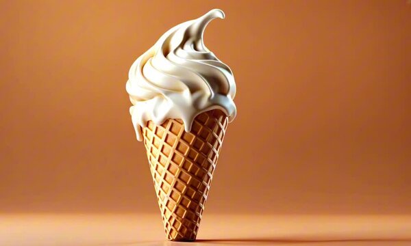 a 3d vanilla ice cream cone isolated on an orange background digital art