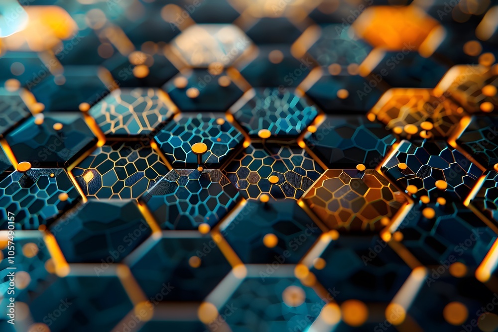 Poster intricate hexagonal patterns with vibrant colors and textures