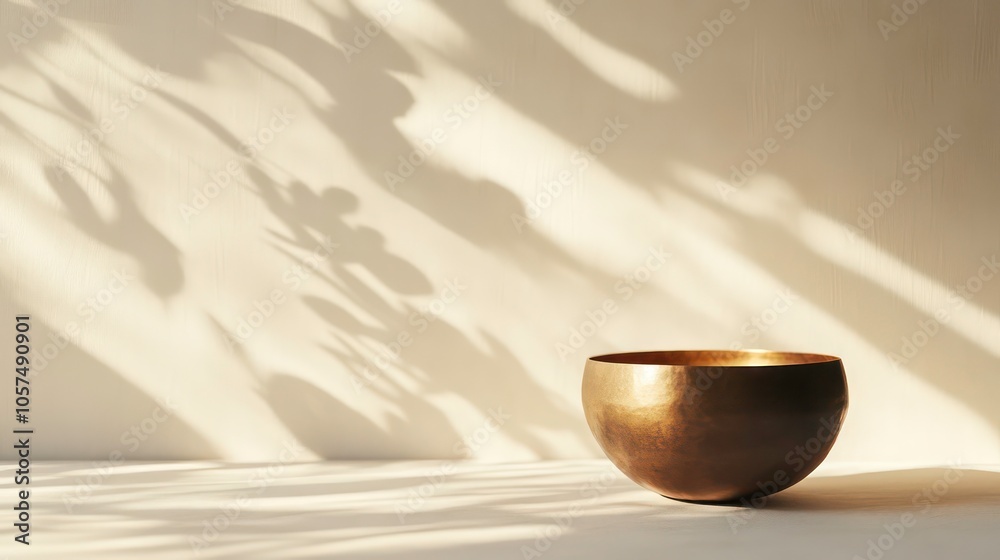 Aufkleber A simple bowl casting intricate shadows on a light background, creating a serene atmosphere.