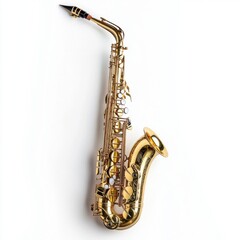 Golden saxophone isolated on white background with clipping path. Top view.