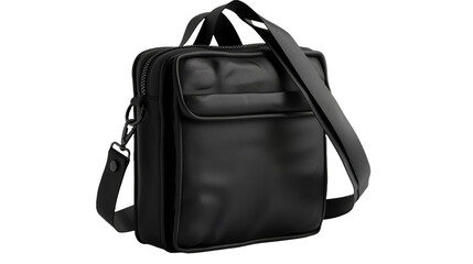 Naklejka premium A sleek black leather briefcase with handles and a shoulder strap transparent.png