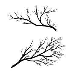 Minimalist Vector Tree Branch Silhouettes in Black, Simple Flat Design with No Shading on White Background