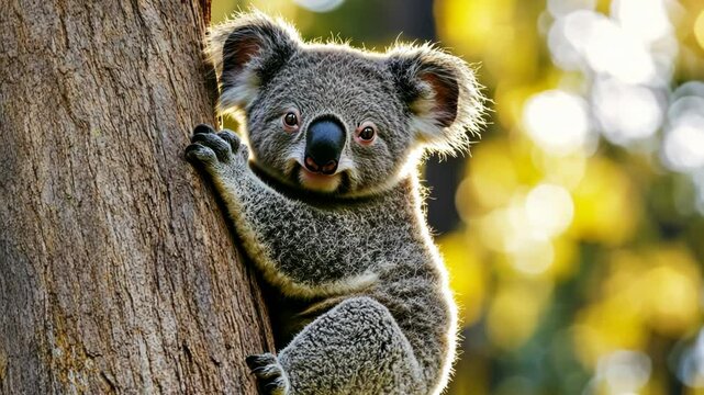 Koala Climbing a Tree in Australia