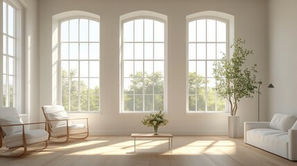 Fototapeta premium A bright and airy living room with white walls, 