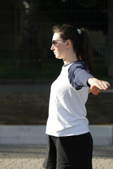 Woman exercising or doing workout session outside