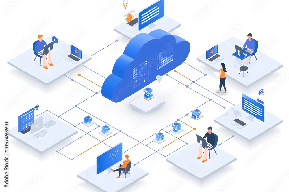 Poster cloud computing network illustration with users and devices