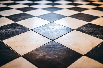 Black and White Checkerboard Tile Floor Pattern