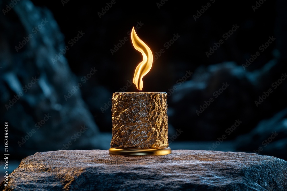 Poster Hyper-realistic image of a flame dancing on a candle wick in a dark setting, with detailed light and shadows capturing the subtle beauty of heat, symbolizing warmth and focus