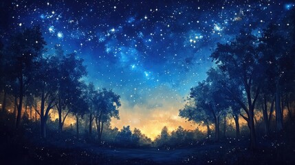 Naklejka premium Night sky adorned with countless stars and a beautifully drawn Milky Way, showcasing a dark blue sky filled with galaxies. Perfect for capturing the essence of the cosmos.