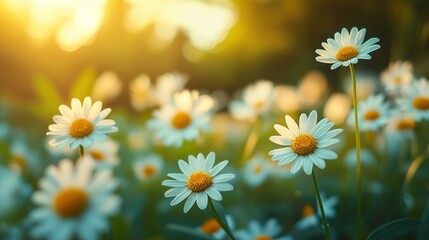 Fototapeta premium Daisies Blooming in a Field of Sunshine