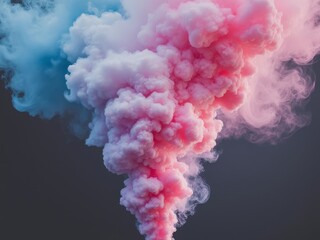 Pastel pink and blue smoke clouds merging on a dark background