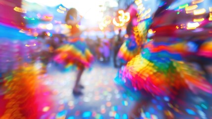 Hazy scene of a colorful festival capturing the excitement and energy of the cultural performances.