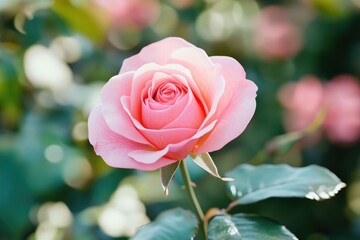close up leaves rose flower with bokeh 