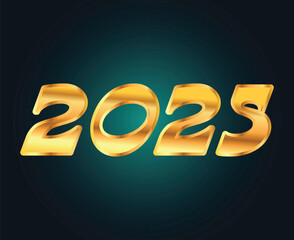 2025 Happy New Year Abstract Gold And Green Realistic Typography Numbers Design Vector Illustration