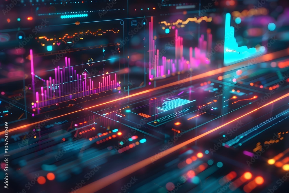 Poster vibrant data visualization with colorful graphs and charts