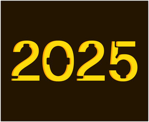 Happy New Year 2025 Abstract Yellow And Brown Typography Numbers Design Vector Illustration