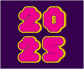 2025 Happy New Year Abstract Purple And Yellow 3D Realistic Typography Numbers Design Vector Illustration