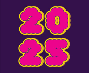 2025 Happy New Year Abstract Purple And Yellow 3D Realistic Typography Numbers Design Vector Illustration