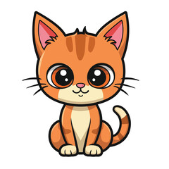 Vector Illustration of Cute Cartoon Cat Characters on Isolated Background. Adorable Cute Cartoon Orange Cat Vector Illustration.