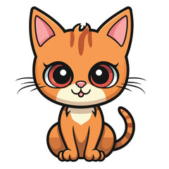 Vector Illustration of Cute Cartoon Cat Characters on Isolated Background. Adorable Cute Cartoon Orange Cat Vector Illustration.