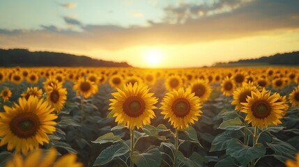 Obraz premium Two Sunflowers in a Field at Sunset