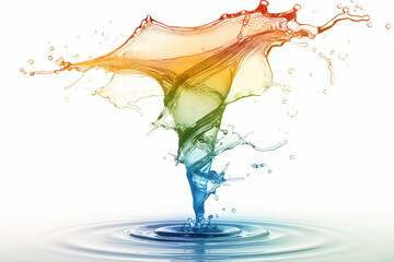 Water changes into four colors and creates a spiral in the air.