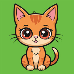 Vector Illustration of Cute Cartoon Cat Characters on Isolated Background. Adorable Cute Cartoon Orange Cat Vector Illustration.