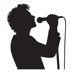 Minimalistic black silhouette of a seated guitarist playing guitar on a white background