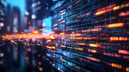 Fototapeta premium Digital data streams with blue and orange light trails