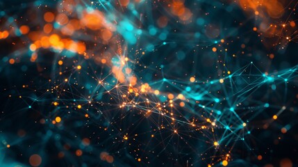 Obraz premium Neural network connections with glowing nodes in blue and orange