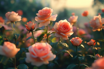 close up leaves rose flower with bokeh 