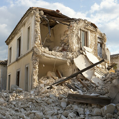 Devastated house demolished by an earthquake