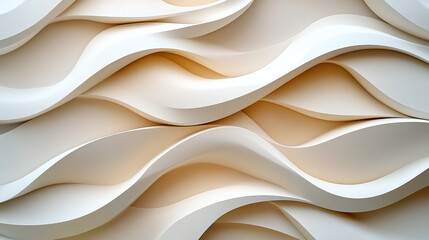 Geometric Wave Pattern: Repeating wavy geometric shapes with soft shadows and light contrasts in muted tones, adding depth and visual interest
